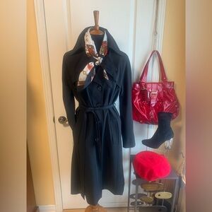 Hilary Radley black trench-coat spring jacket
